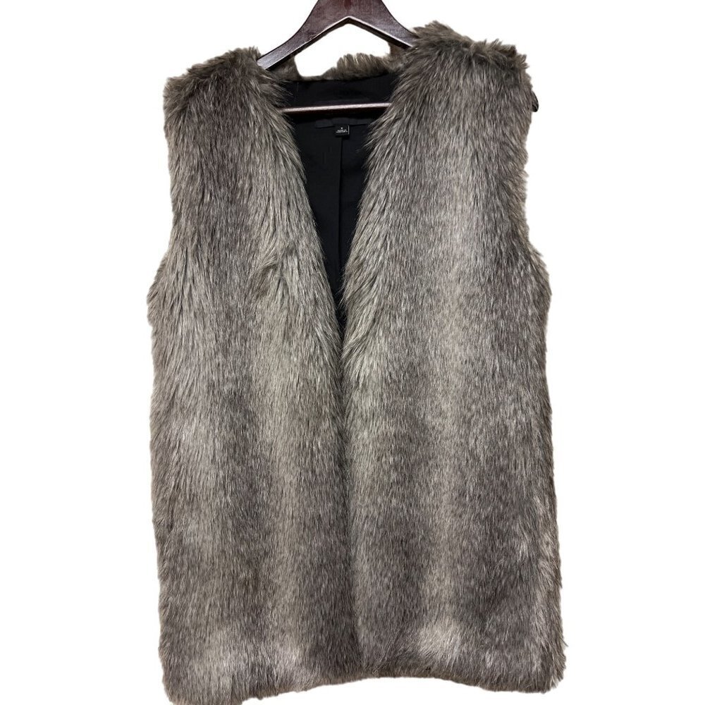 Ann Taylor Faux Fur Long Vest Plush Textured Topper Women's Size Small